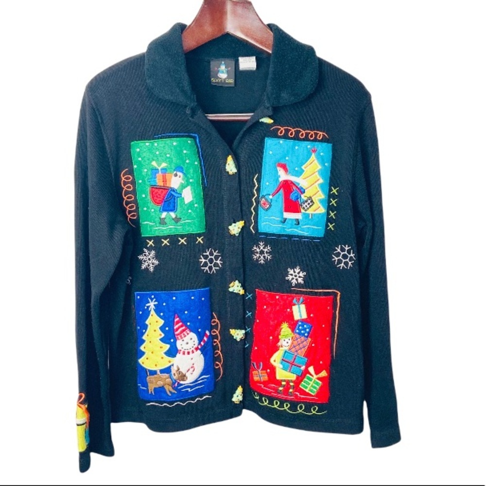 Vintage embroidered Christmas cardigan knit sweater large